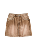Distressed Washed Denim Miniskirt