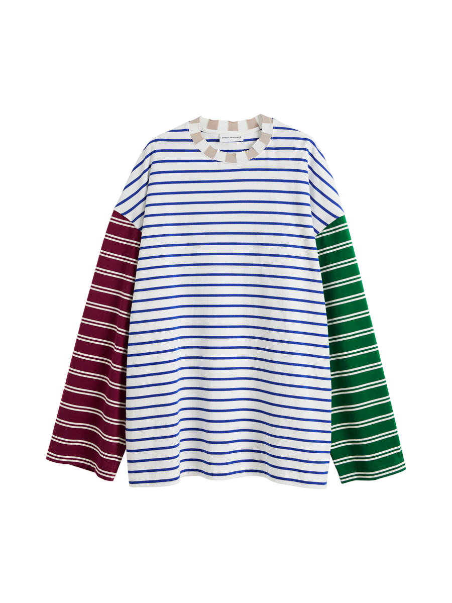 Striped Collar Color Block Long Sleve T-Shirt