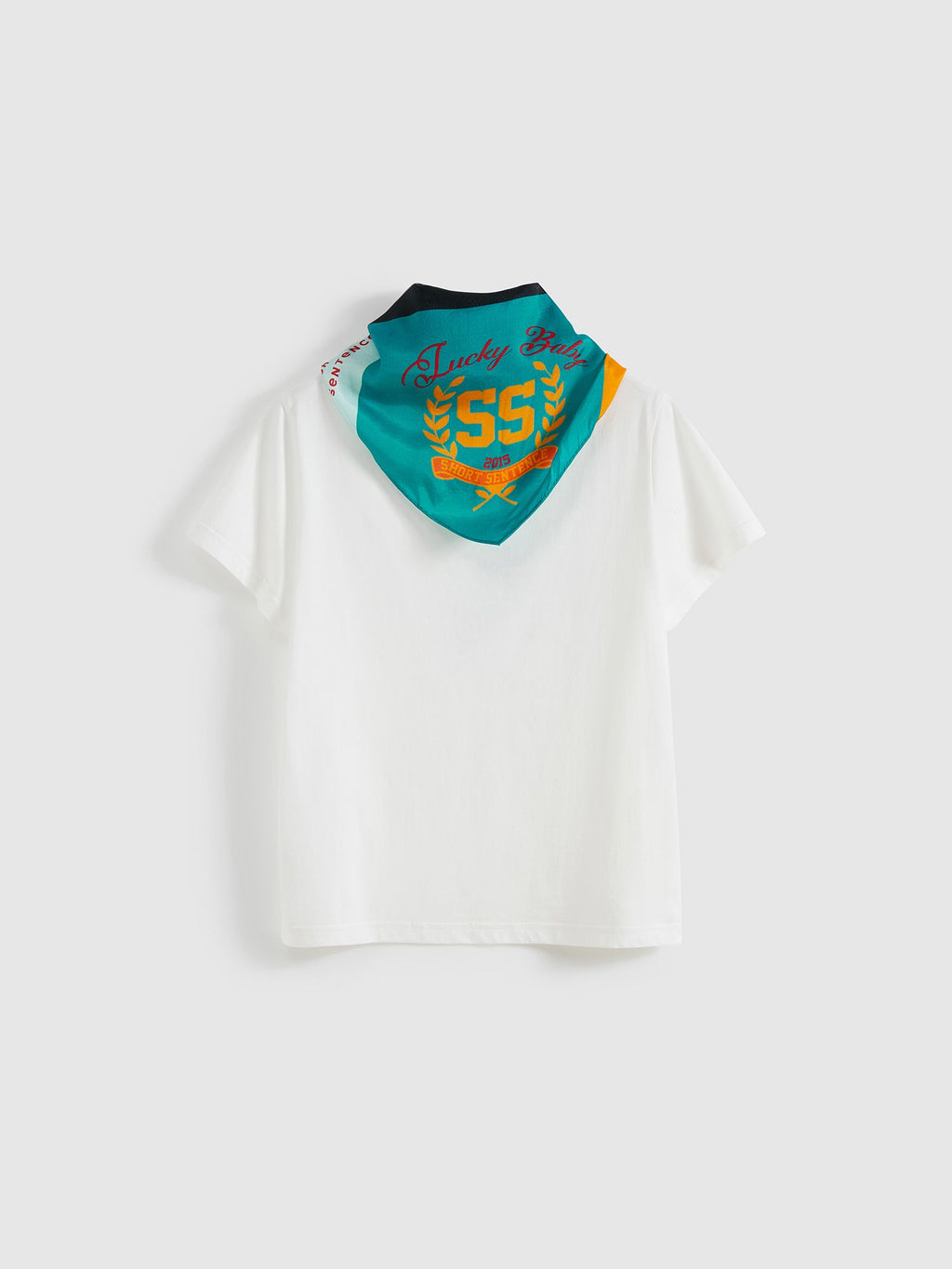Printed Scarf Collar Fitted T-shirt - 7