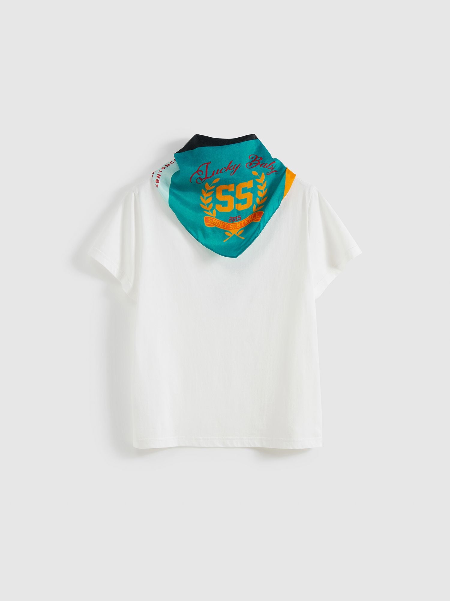 Printed Scarf Collar Fitted T-shirt - 7