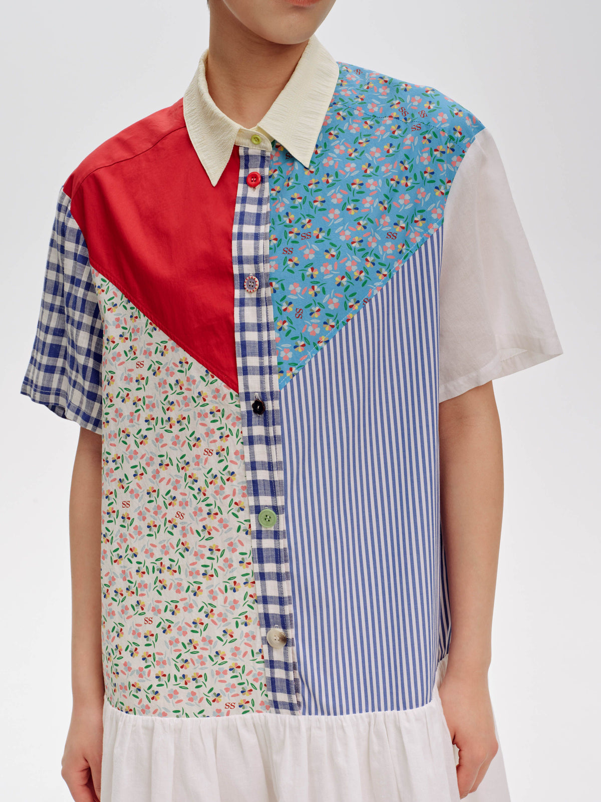 Multicolor Patchwork Shirt Dress - 4
