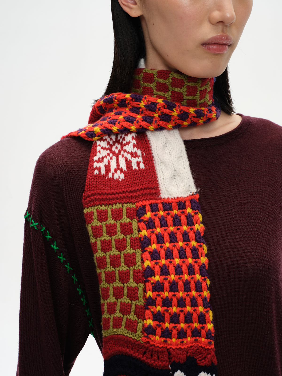 Multi-Floral Patchwork Wool Scarf