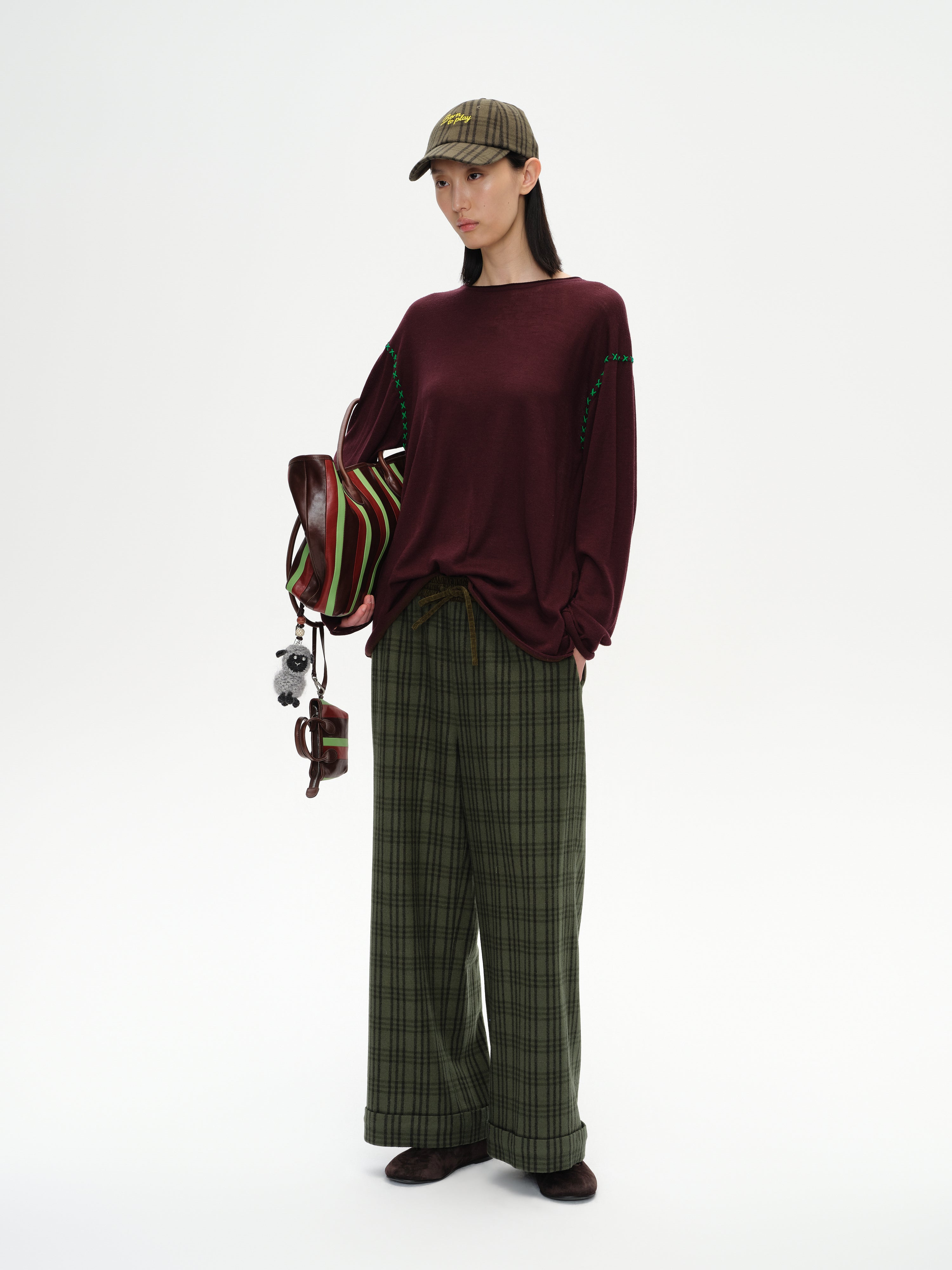 Embroidered Plaid Baseball Cap