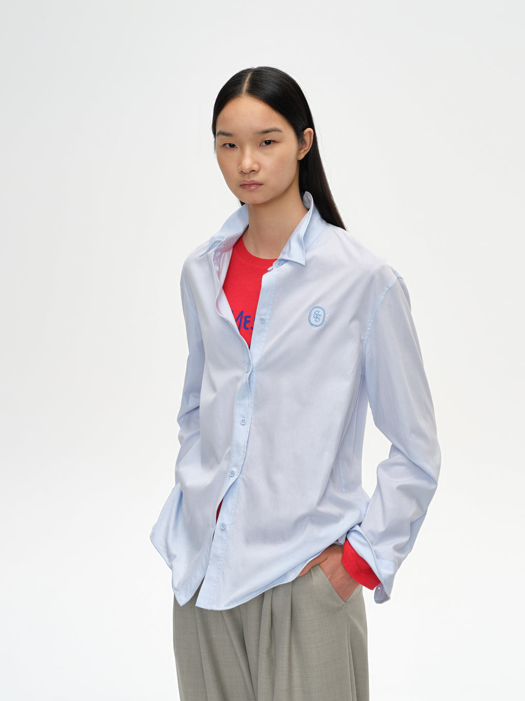 Twisted Placket Long Sleeve Shirt