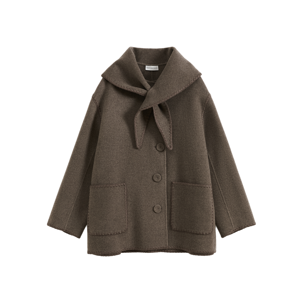 Shell Embroidery Scarf Collar Coat