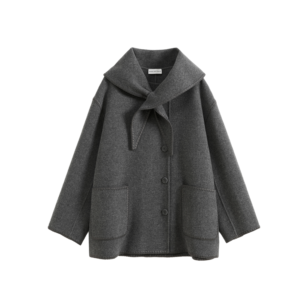 Shell Embroidery Scarf Collar Coat