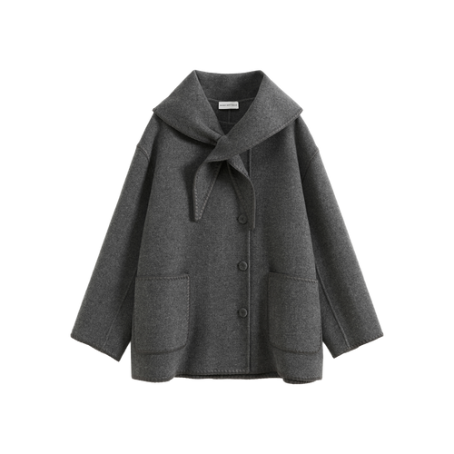 Shell Embroidery Scarf Collar Coat