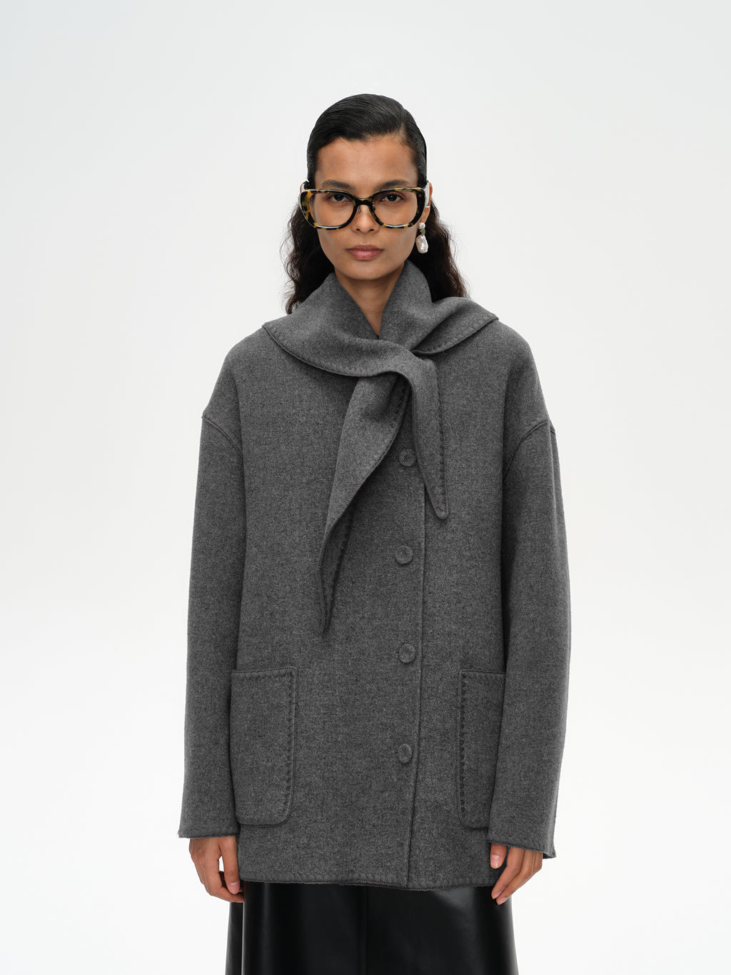 Shell Embroidery Scarf Collar Coat