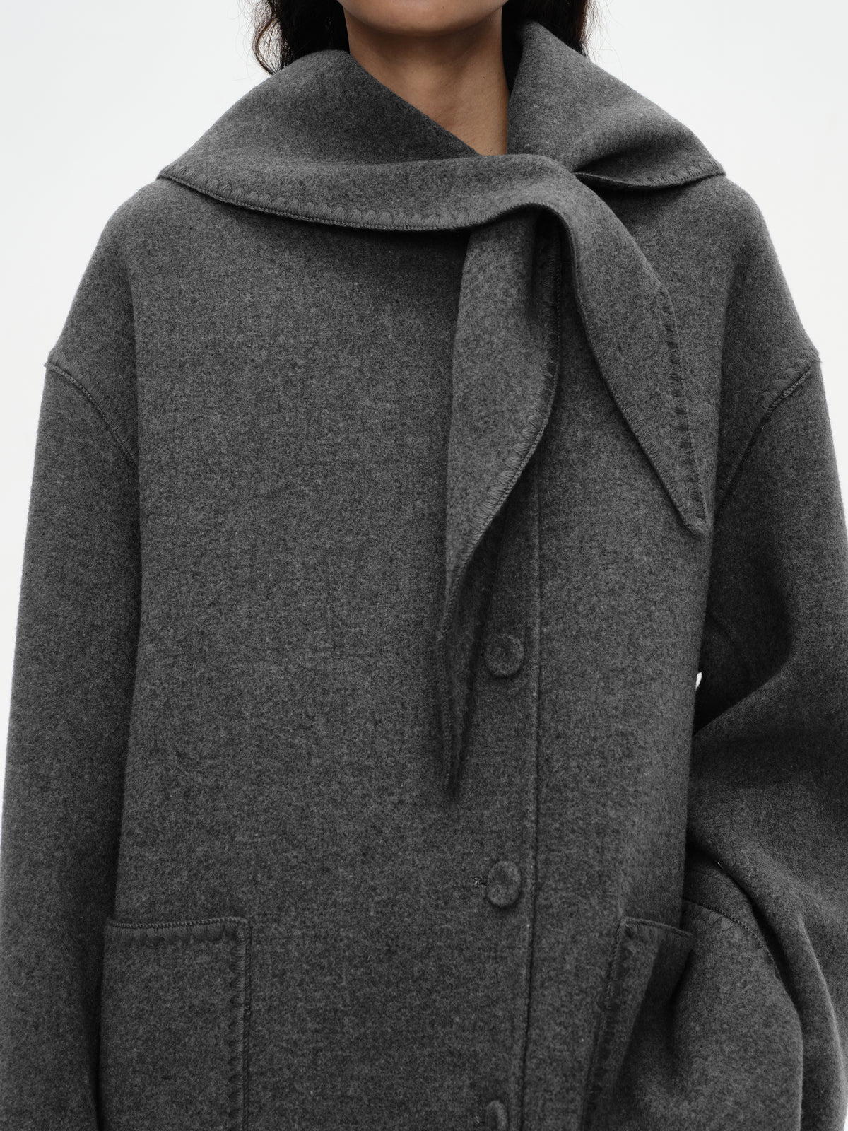 Shell Embroidery Scarf Collar Coat
