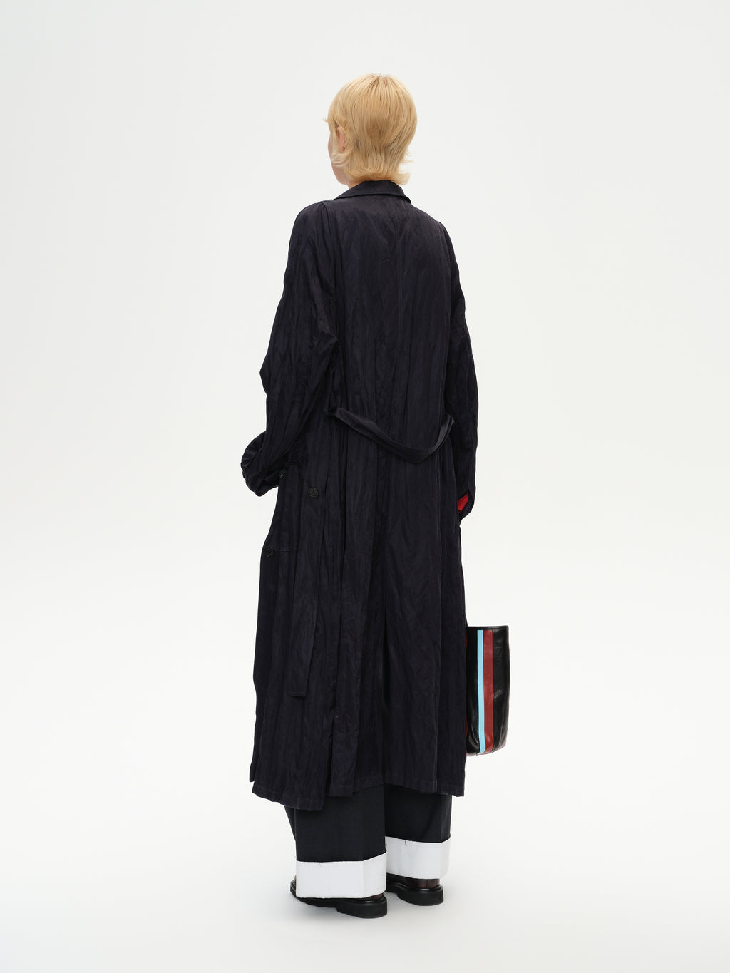 Crinkled Collar Long Trench Coat