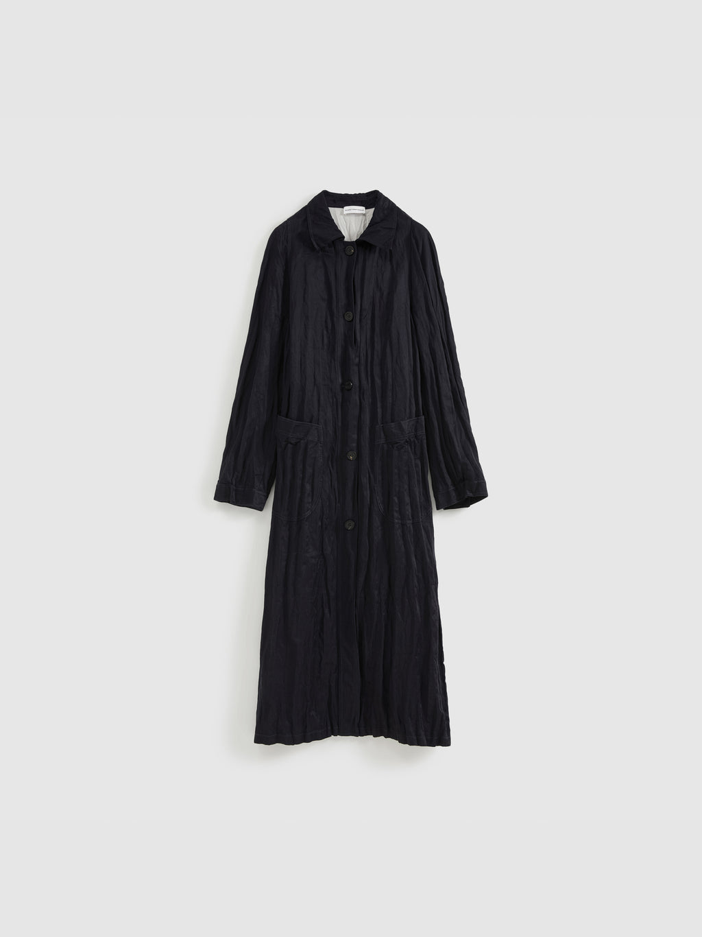 Crinkled Collar Long Trench Coat