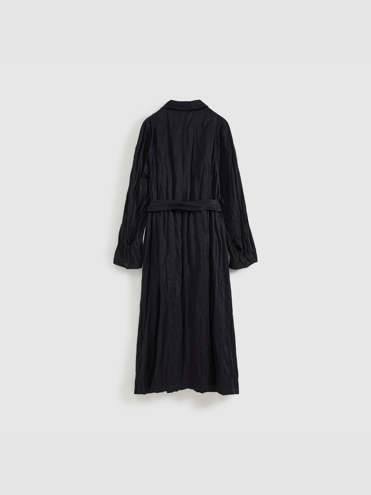 Crinkled Collar Long Trench Coat