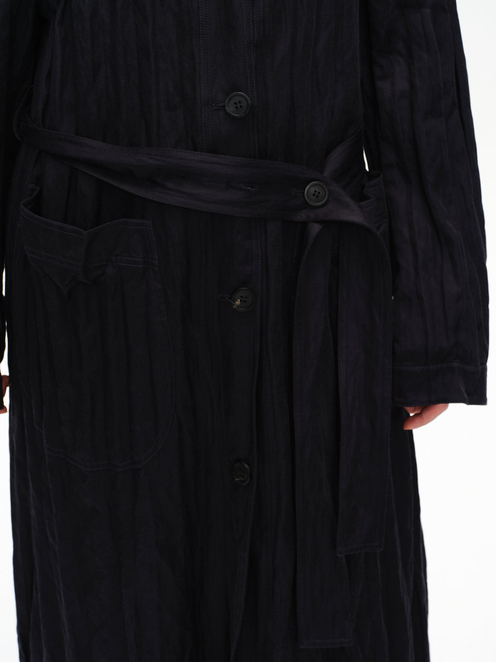 Crinkled Collar Long Trench Coat