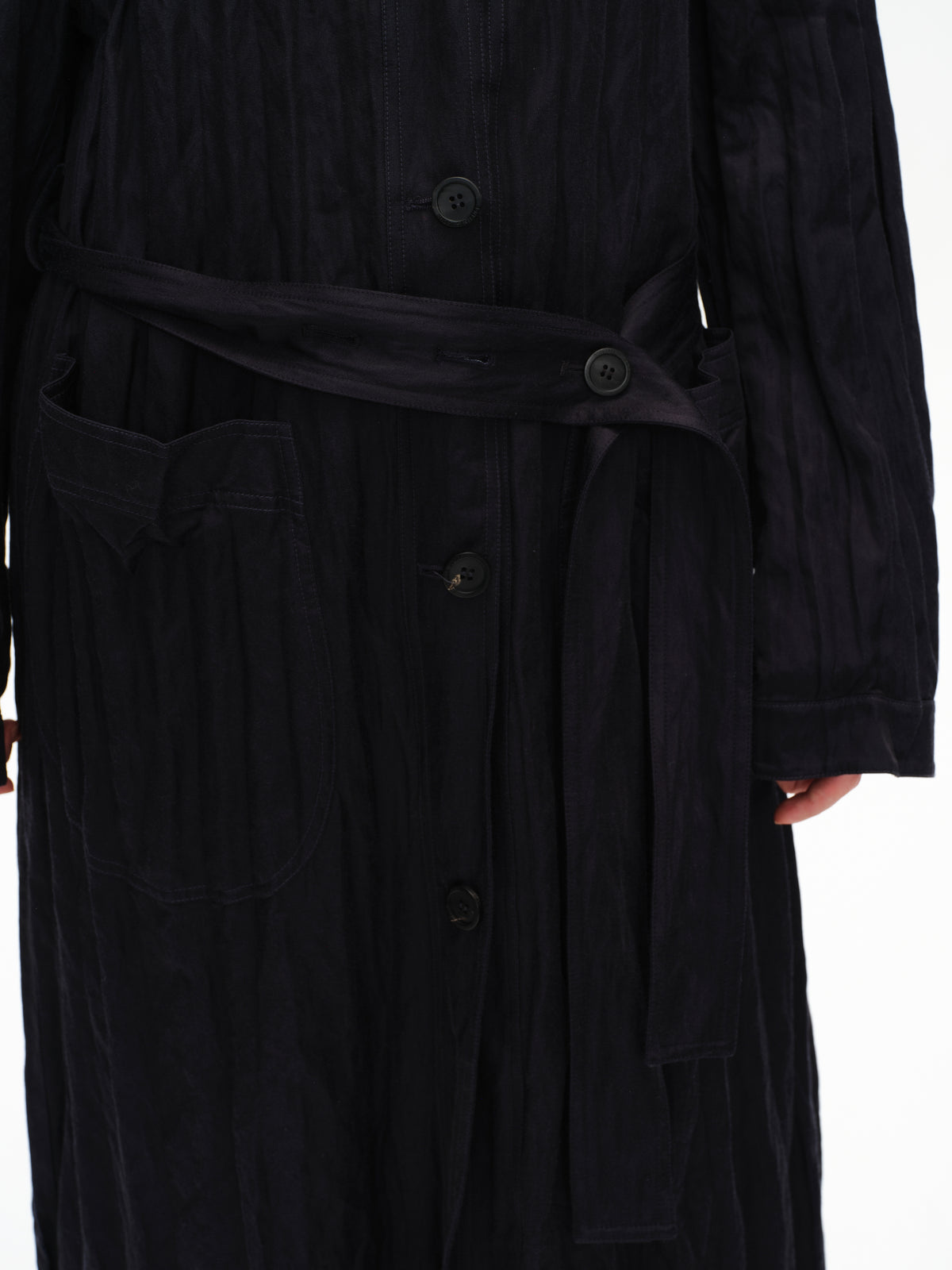 Crinkled Collar Long Trench Coat