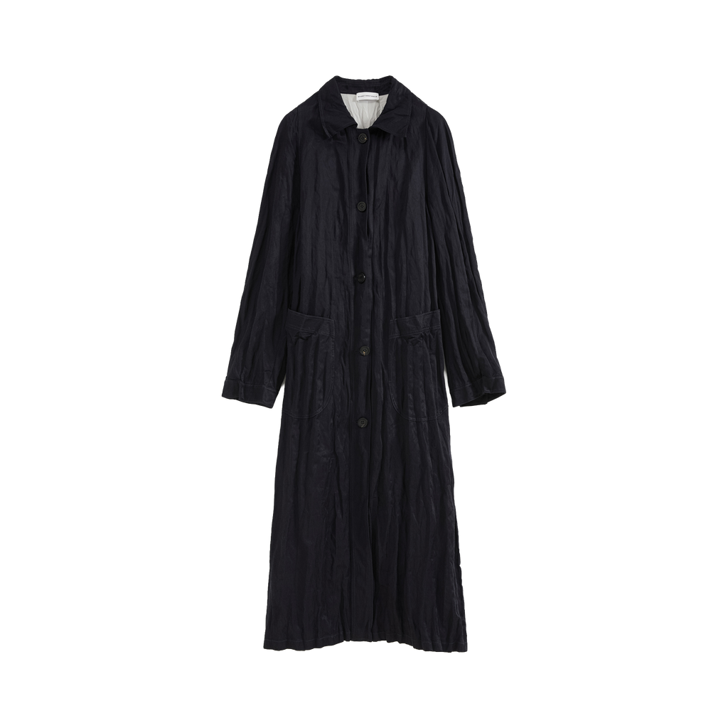 Crinkled Collar Long Trench Coat