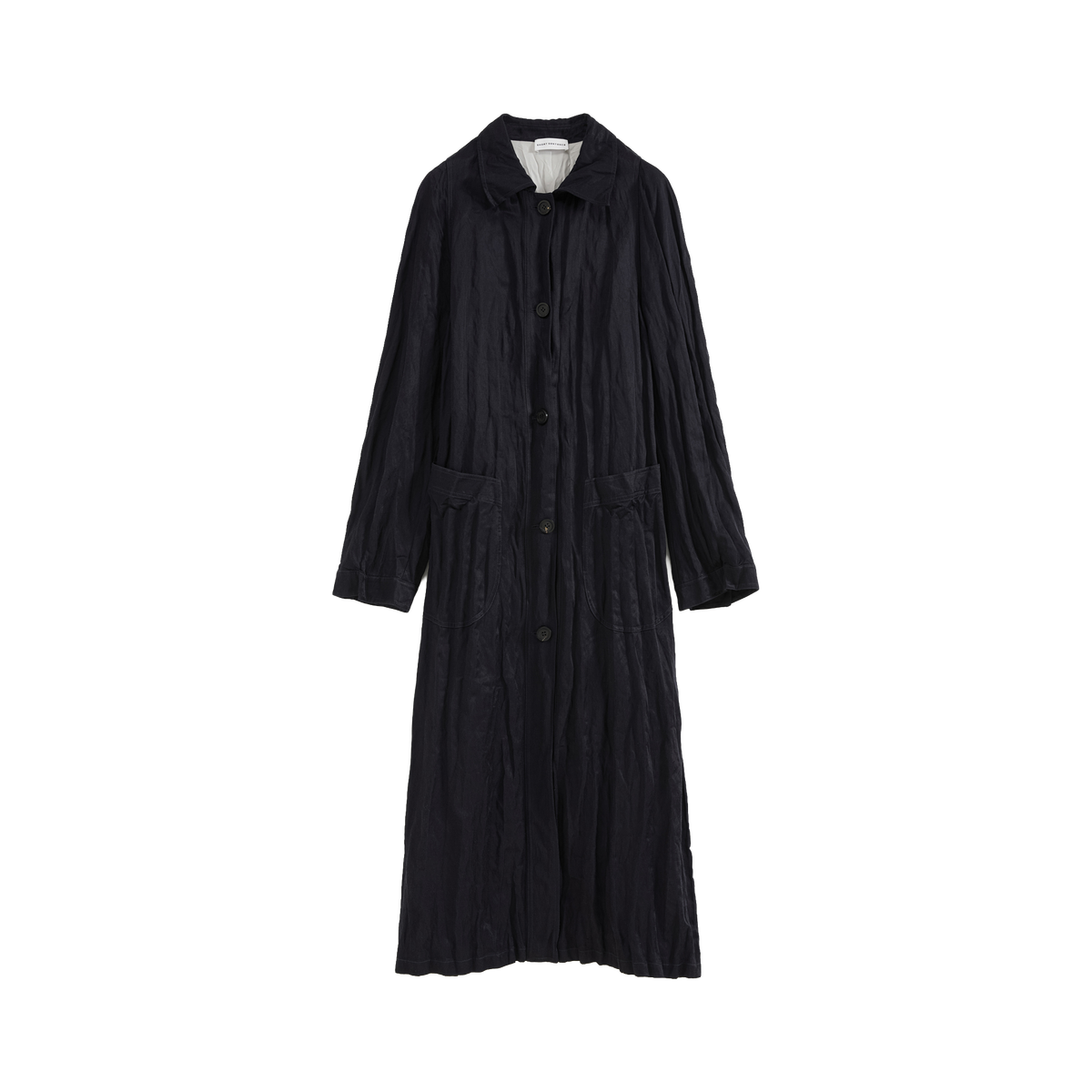 Crinkled Collar Long Trench Coat