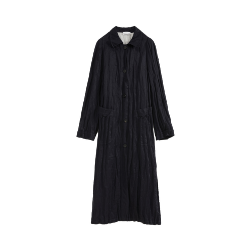 Crinkled Collar Long Trench Coat