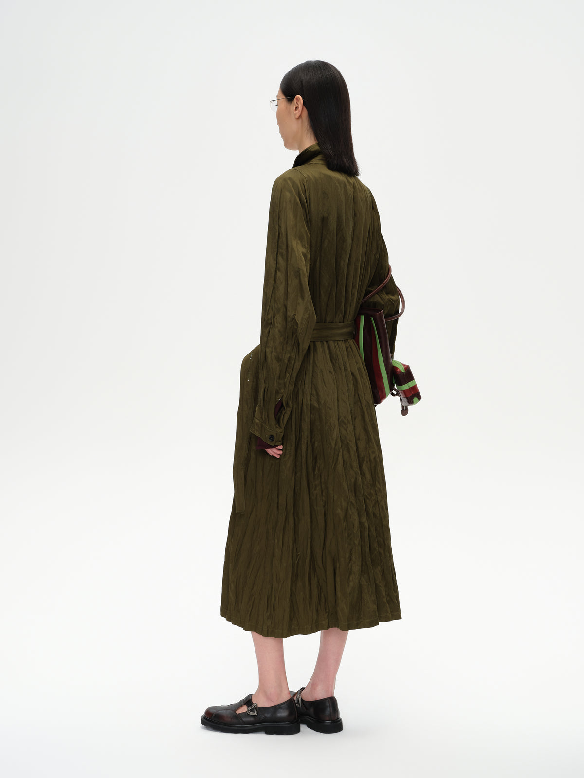 Crinkled Collar Long Trench Coat