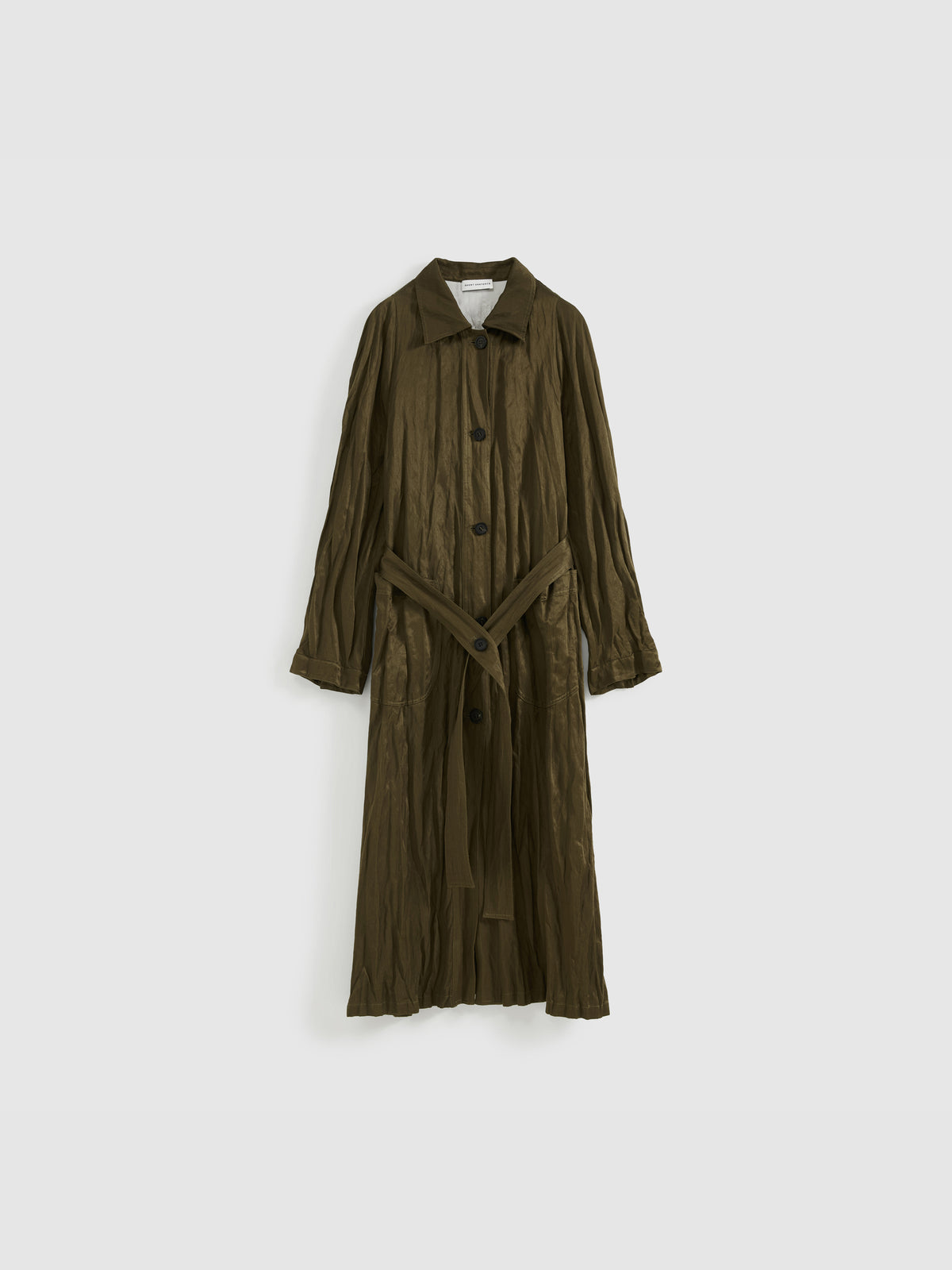 Crinkled Collar Long Trench Coat