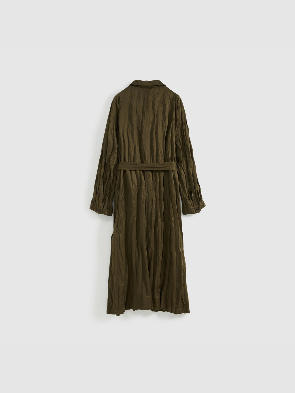 Crinkled Collar Long Trench Coat