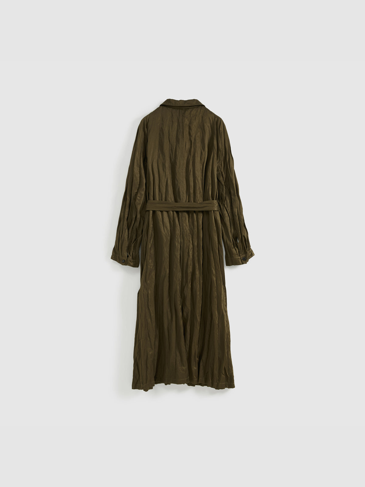 Crinkled Collar Long Trench Coat