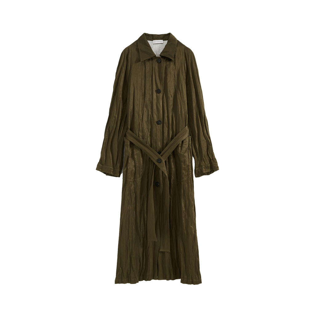 Crinkled Collar Long Trench Coat