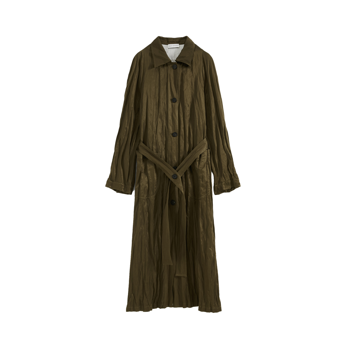 Crinkled Collar Long Trench Coat
