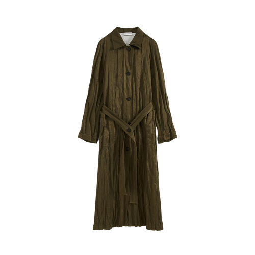 Crinkled Collar Long Trench Coat