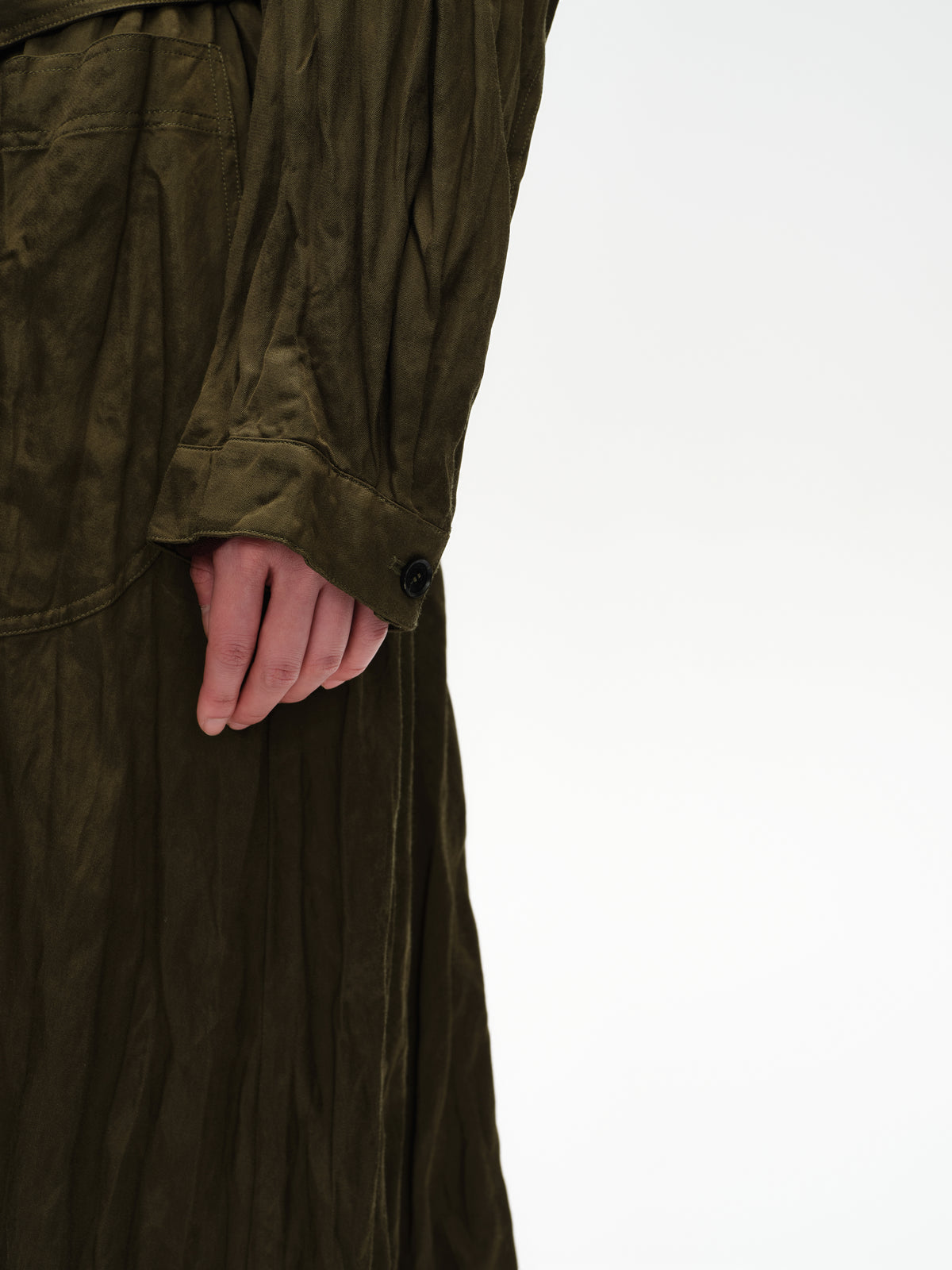 Crinkled Collar Long Trench Coat