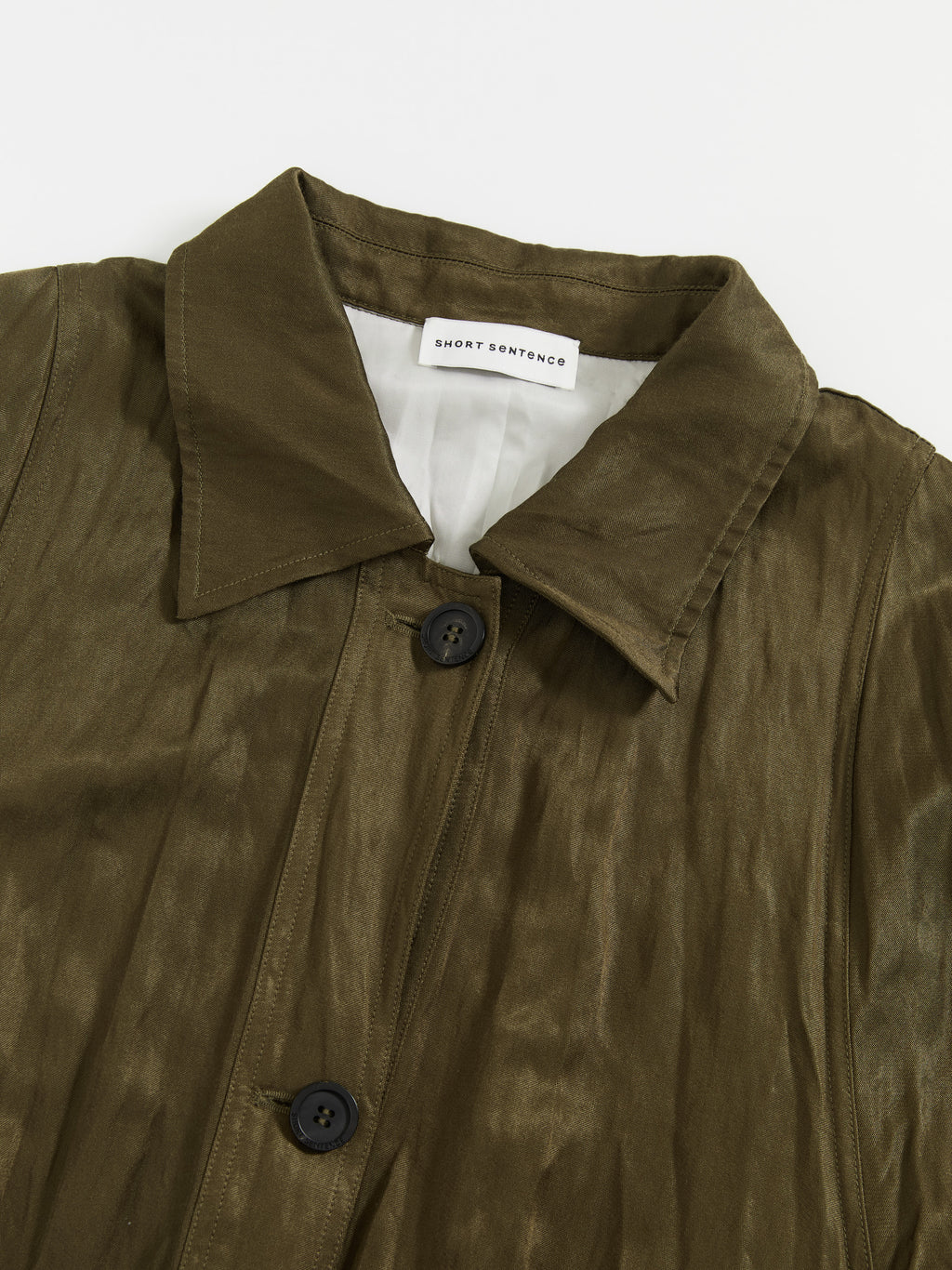 Crinkled Collar Long Trench Coat