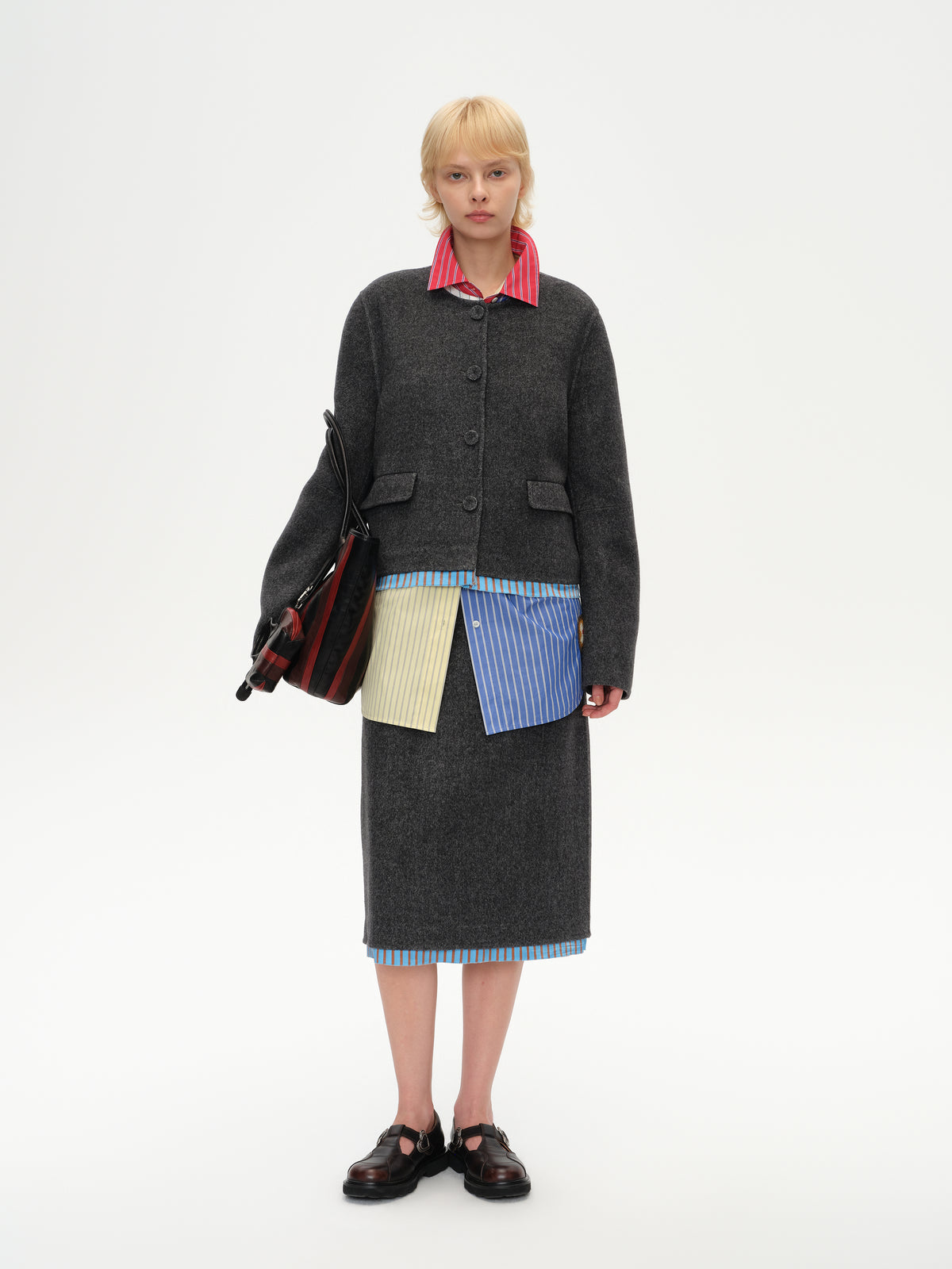 Single-Breasted Patchwork Wool Coat