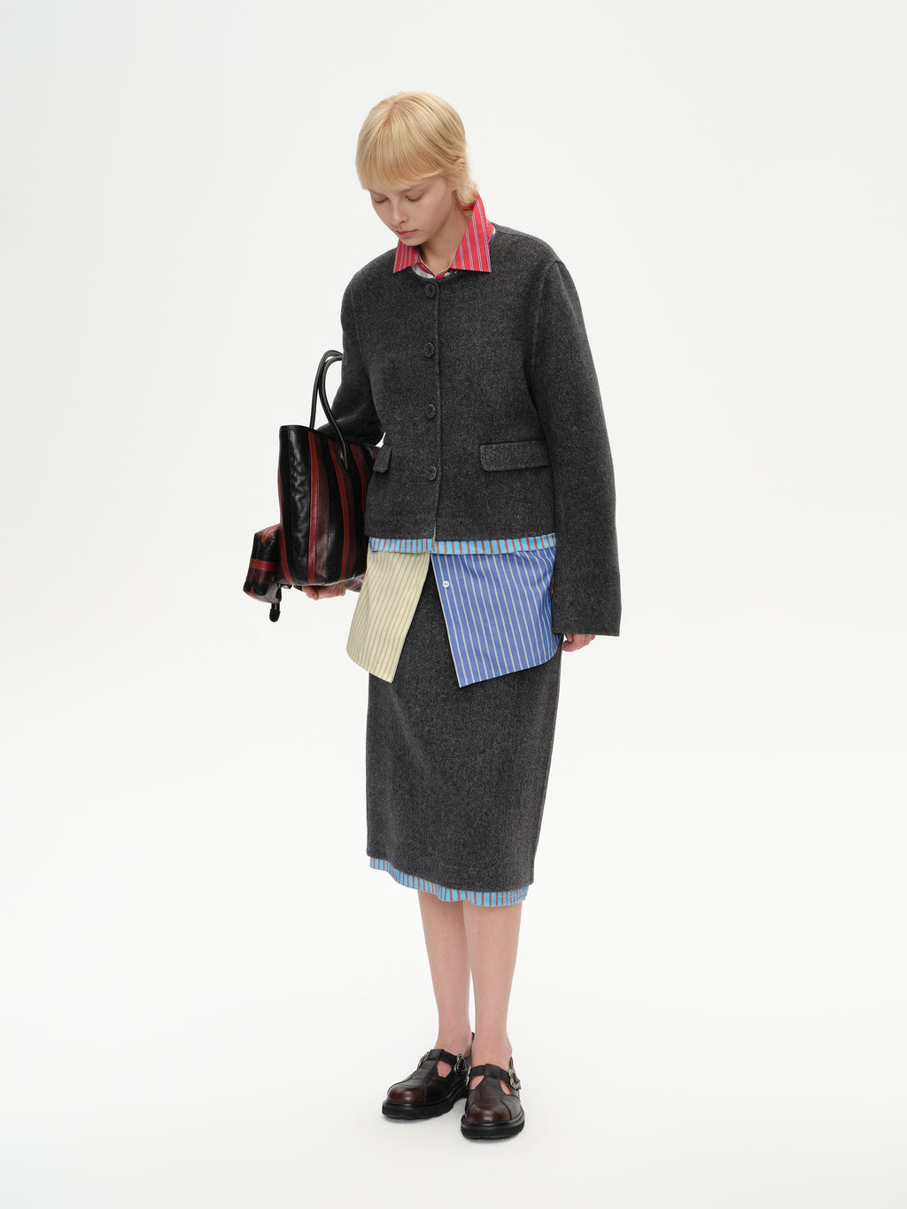 Single-Breasted Patchwork Wool Coat
