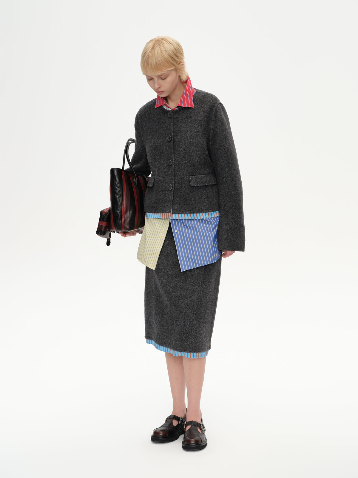 Single-Breasted Patchwork Wool Coat