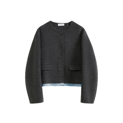 Single-Breasted Patchwork Wool Coat