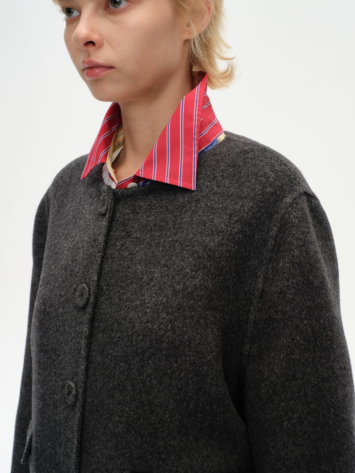 Single-Breasted Patchwork Wool Coat