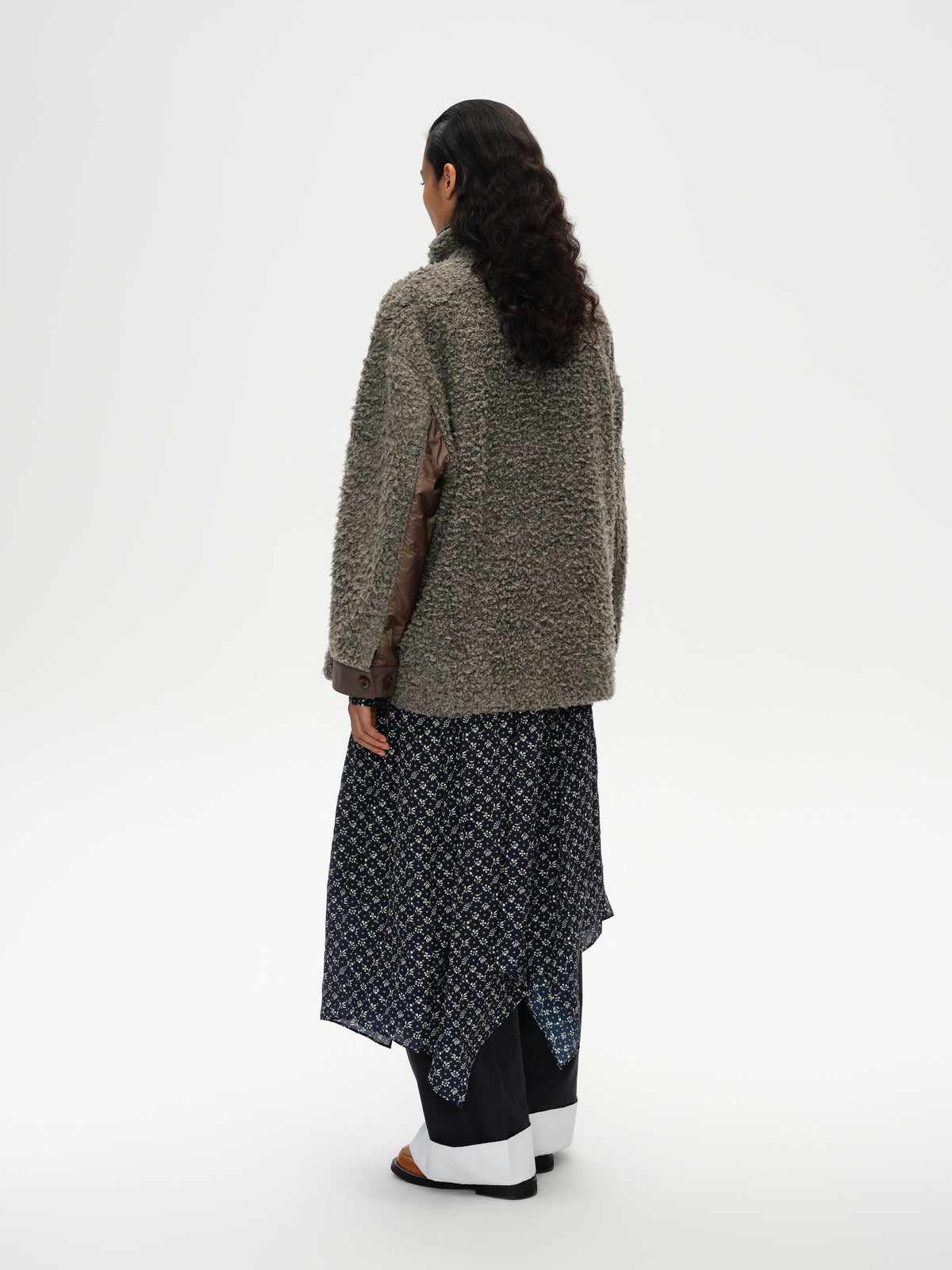 Stand Collar Color Block Fleece Coat