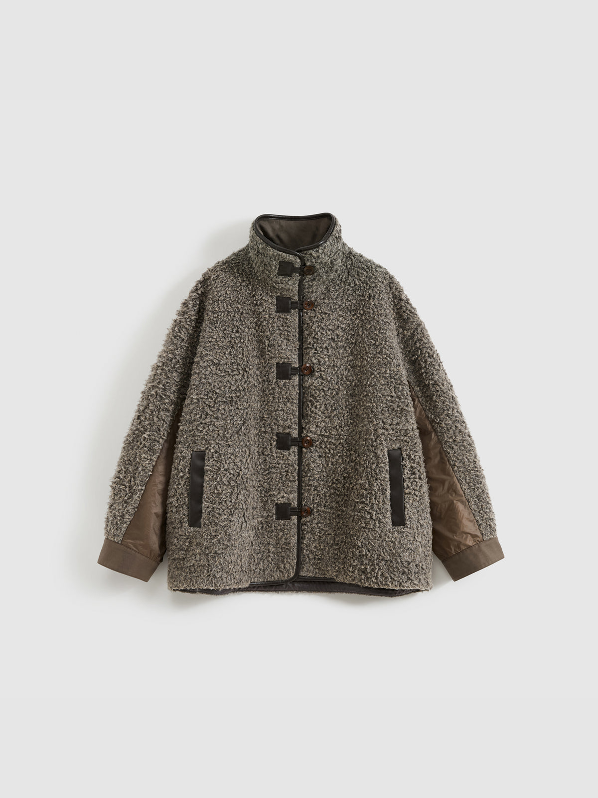 Stand Collar Color Block Fleece Coat