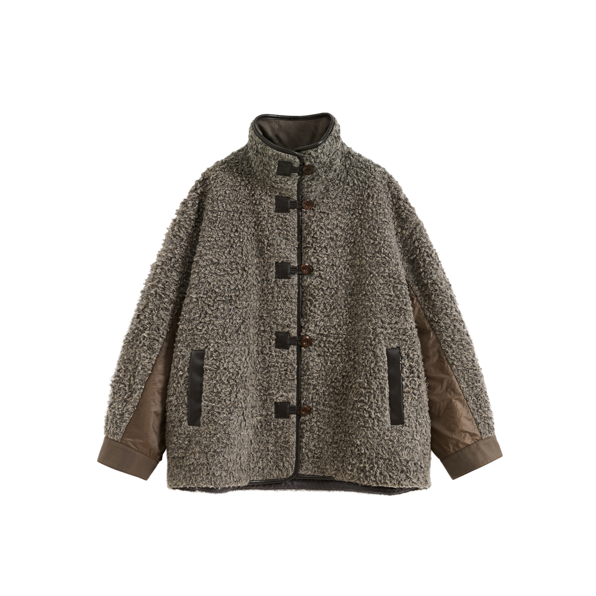 Stand Collar Color Block Fleece Coat