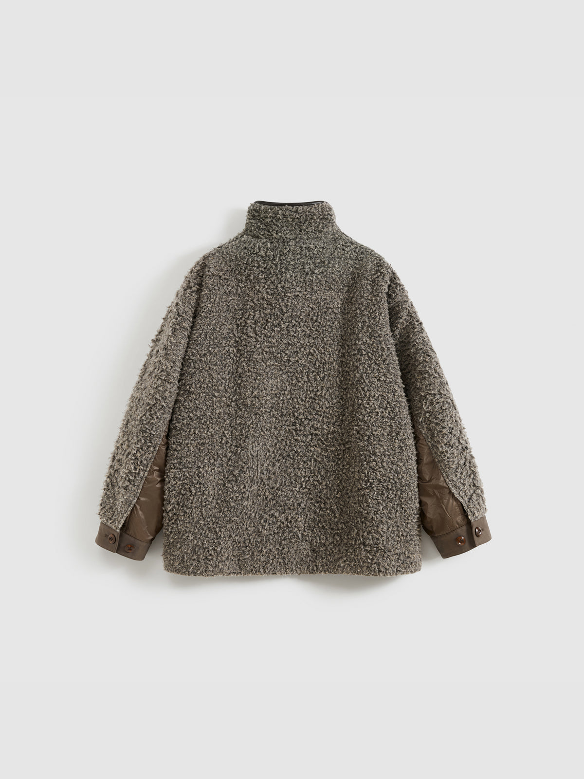 Stand Collar Color Block Fleece Coat