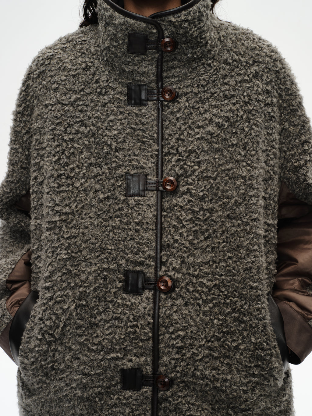 Stand Collar Color Block Fleece Coat
