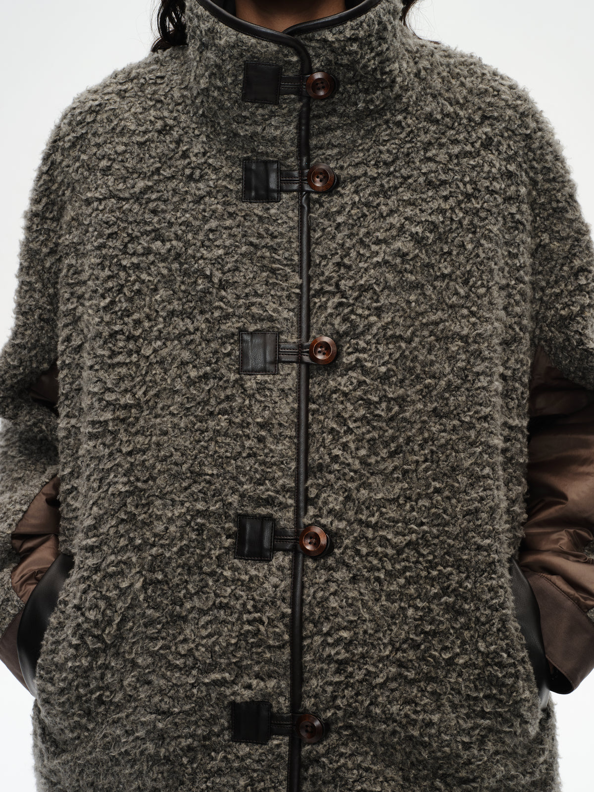 Stand Collar Color Block Fleece Coat