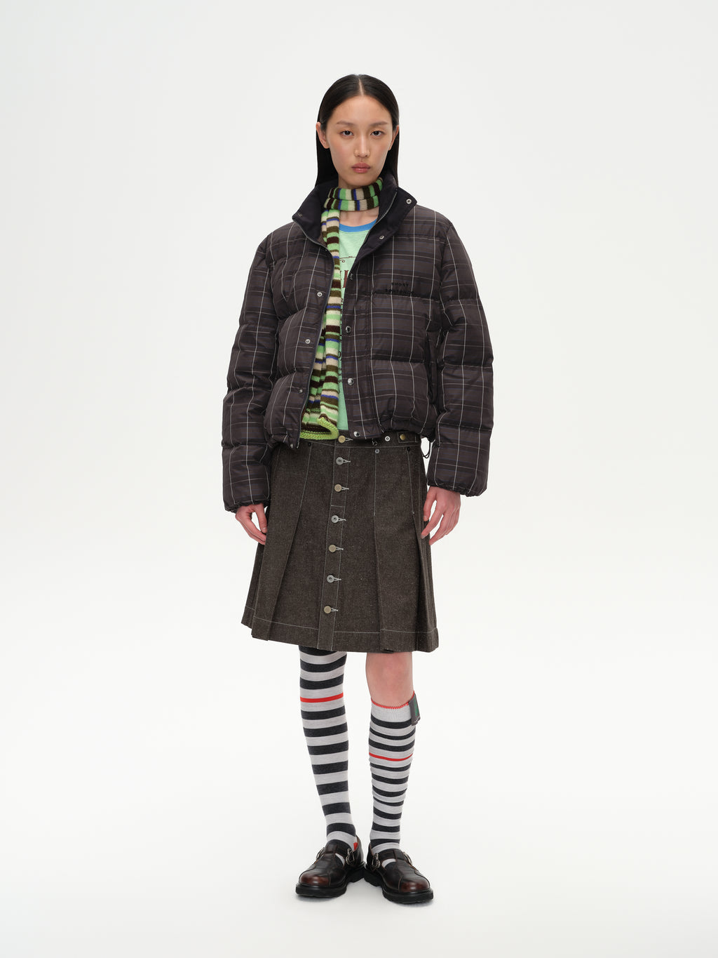 Check Stand-Collar Down Coat