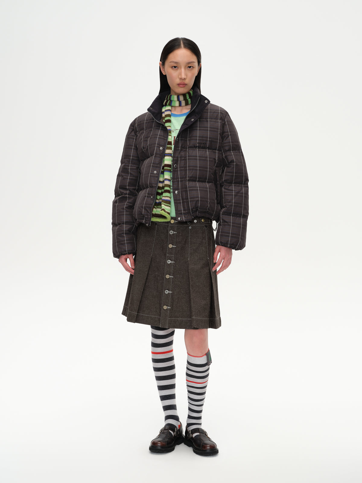 Check Stand-Collar Down Coat