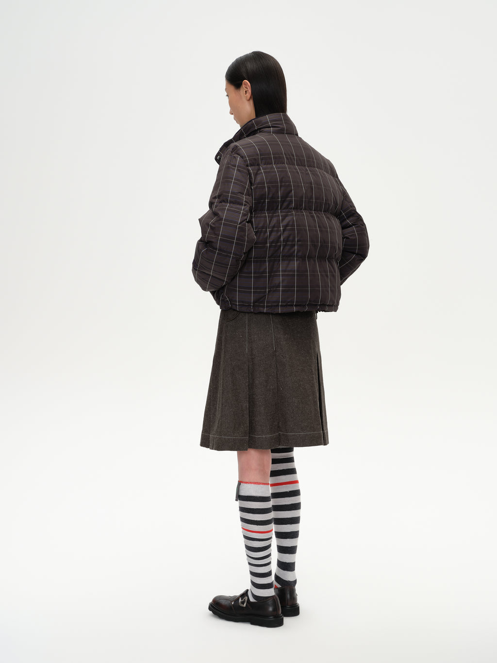 Check Stand-Collar Down Coat