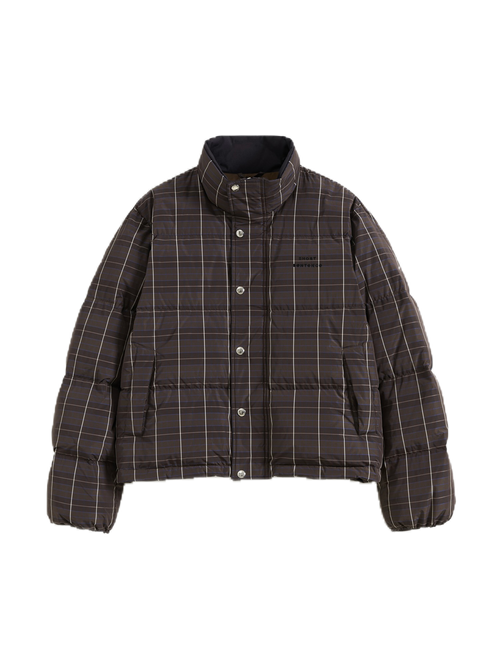 Check Stand-Collar Down Coat