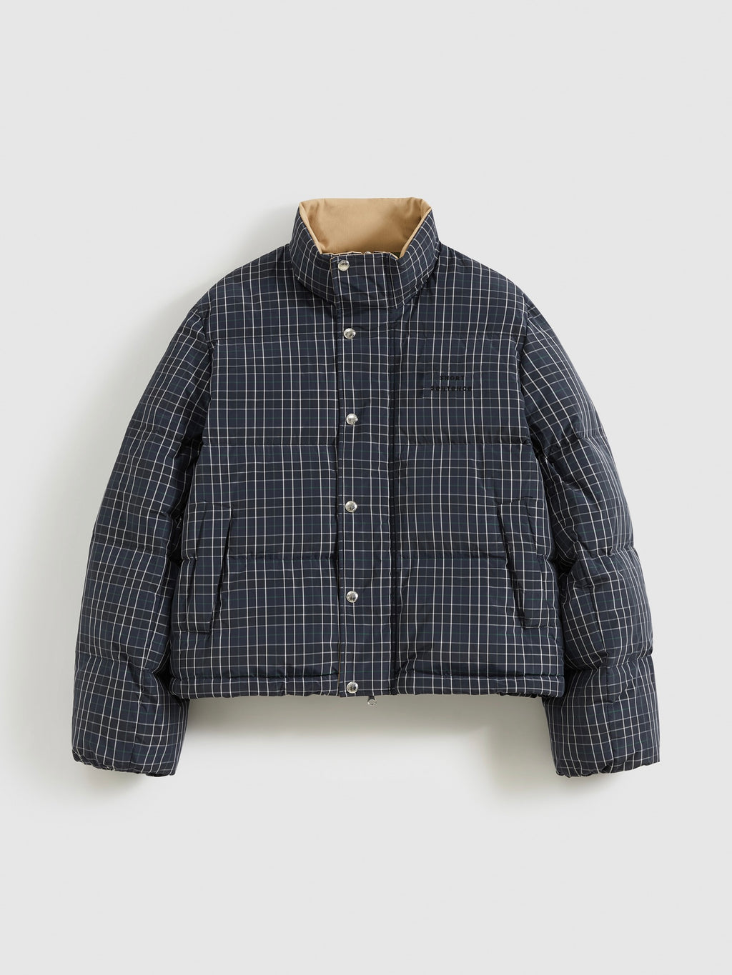 Check Stand-Collar Down Coat