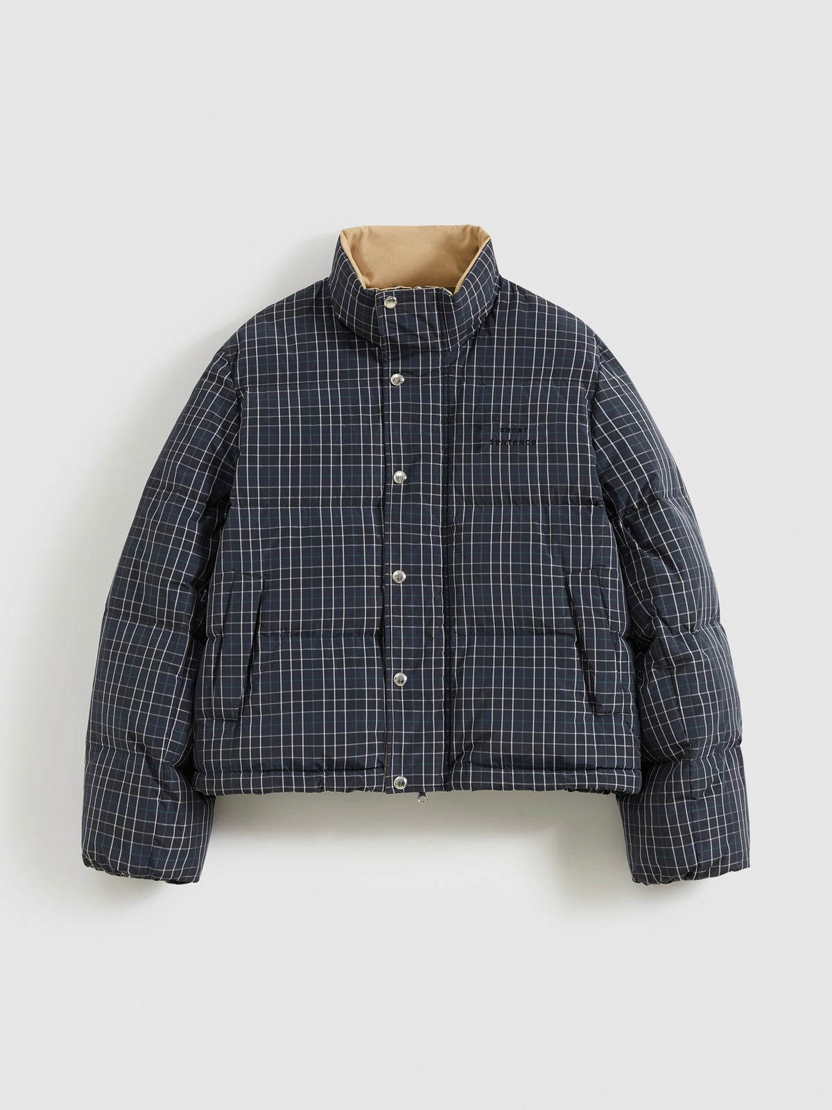 Check Stand-Collar Down Coat