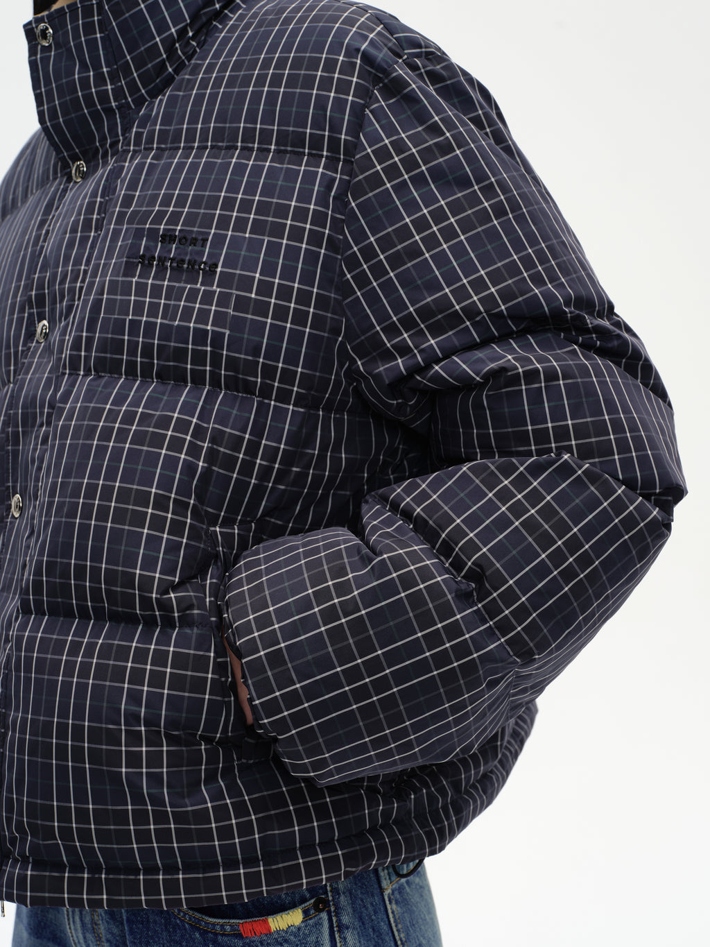 Check Stand-Collar Down Coat