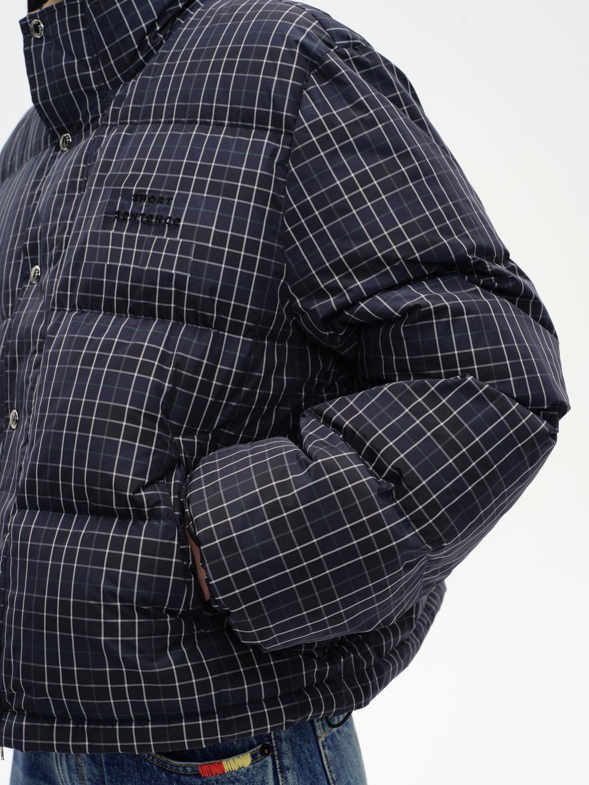 Check Stand-Collar Down Coat