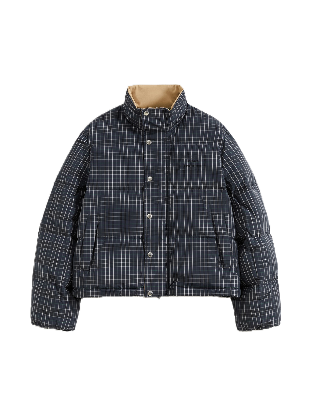 Check Stand-Collar Down Coat